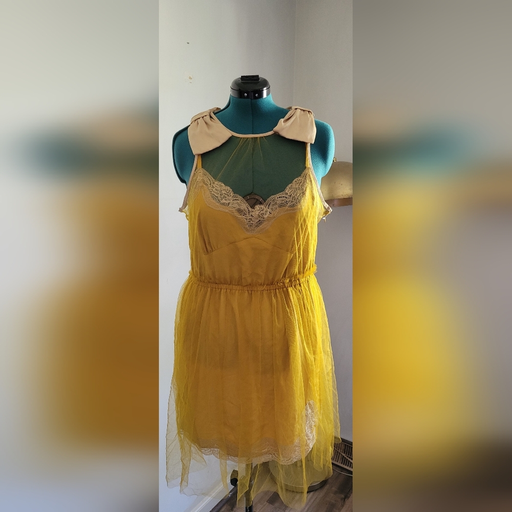 Rodarte Yellow Lace Trim Sleepwear Style Mini Dress